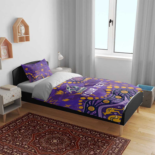 Personalized Melbourne Storm Bedding Set Aboriginal Pattern with Graffiti Style Design