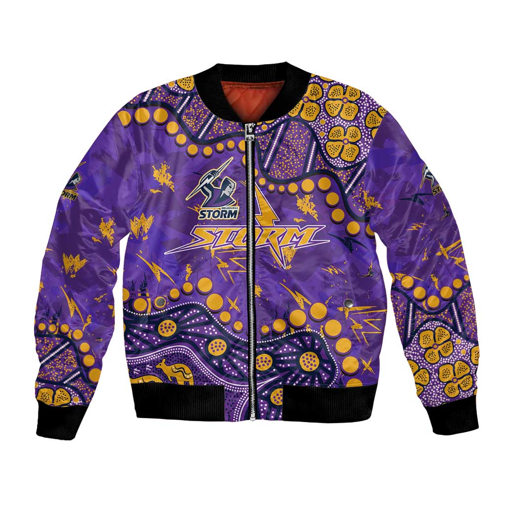 Personalized Melbourne Storm Bomber Jacket Aboriginal Pattern with Graffiti Style Design