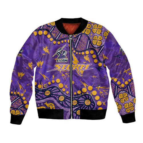 Personalized Melbourne Storm Bomber Jacket Aboriginal Pattern with Graffiti Style Design