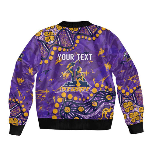 Personalized Melbourne Storm Bomber Jacket Aboriginal Pattern with Graffiti Style Design