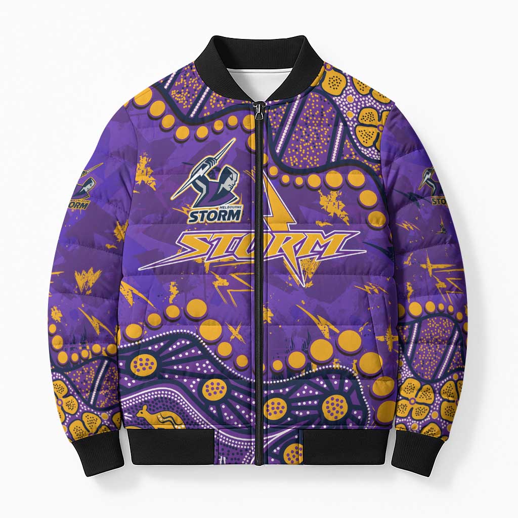 Personalized Melbourne Storm Bomber Puffer Jacket Aboriginal Pattern with Graffiti Style Design