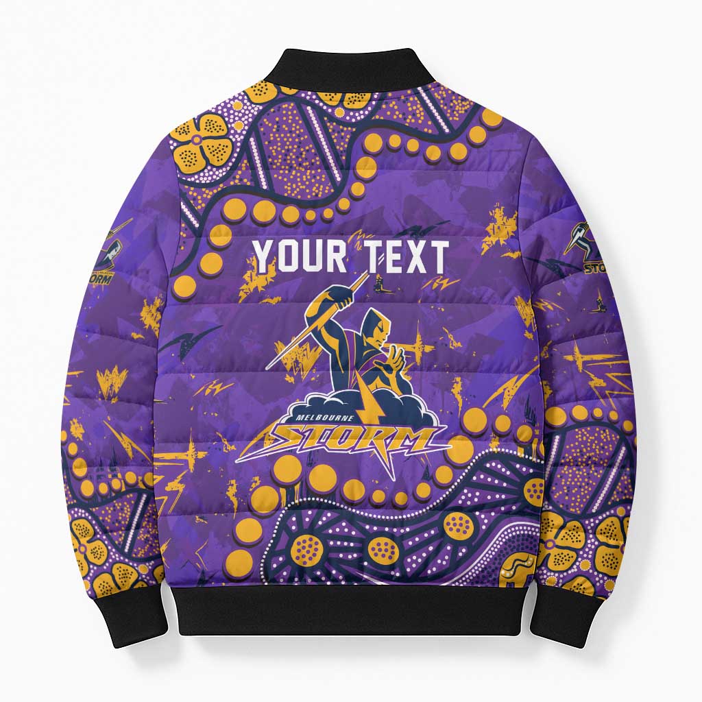 Personalized Melbourne Storm Bomber Puffer Jacket Aboriginal Pattern with Graffiti Style Design