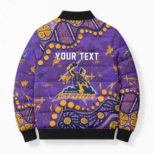 Personalized Melbourne Storm Bomber Puffer Jacket Aboriginal Pattern with Graffiti Style Design