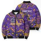 Personalized Melbourne Storm Bomber Puffer Jacket Aboriginal Pattern with Graffiti Style Design
