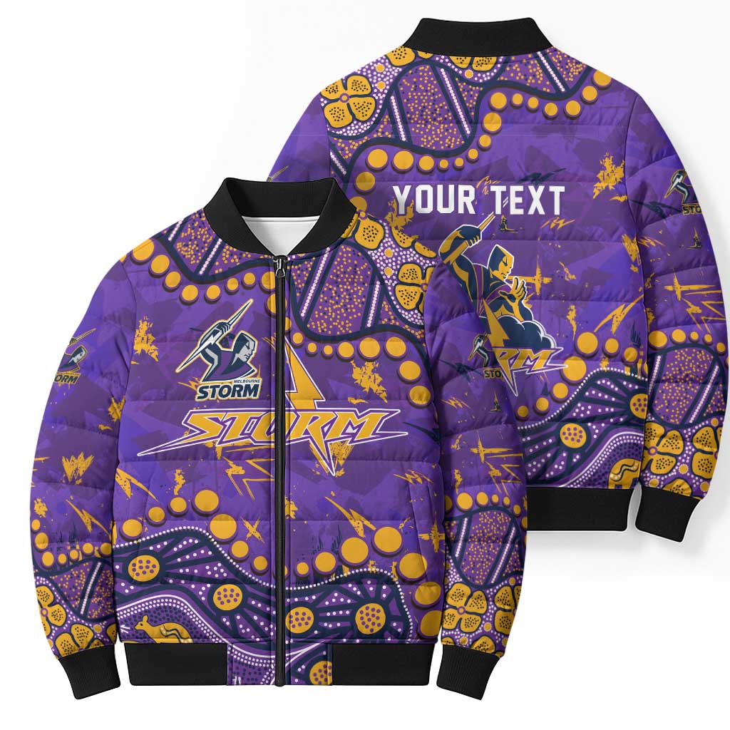 Personalized Melbourne Storm Bomber Puffer Jacket Aboriginal Pattern with Graffiti Style Design