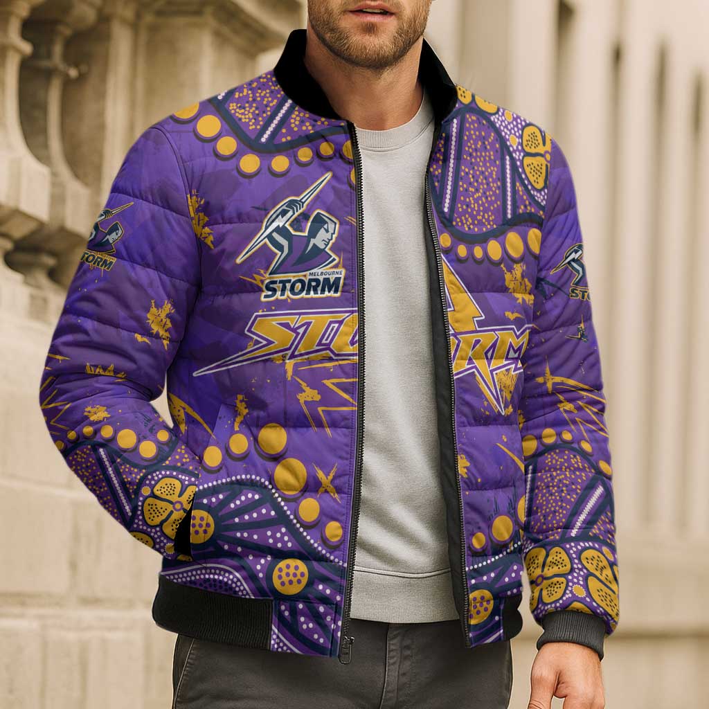 Personalized Melbourne Storm Bomber Puffer Jacket Aboriginal Pattern with Graffiti Style Design