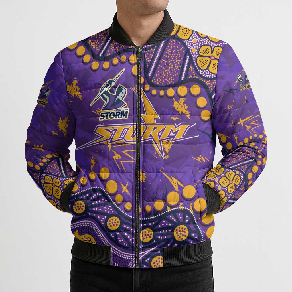 Personalized Melbourne Storm Bomber Puffer Jacket Aboriginal Pattern with Graffiti Style Design