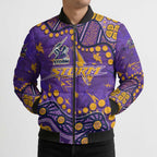 Personalized Melbourne Storm Bomber Puffer Jacket Aboriginal Pattern with Graffiti Style Design