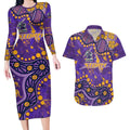 Personalized Melbourne Storm Couples Matching Long Sleeve Bodycon Dress and Hawaiian Shirt Aboriginal Pattern with Graffiti Style Design