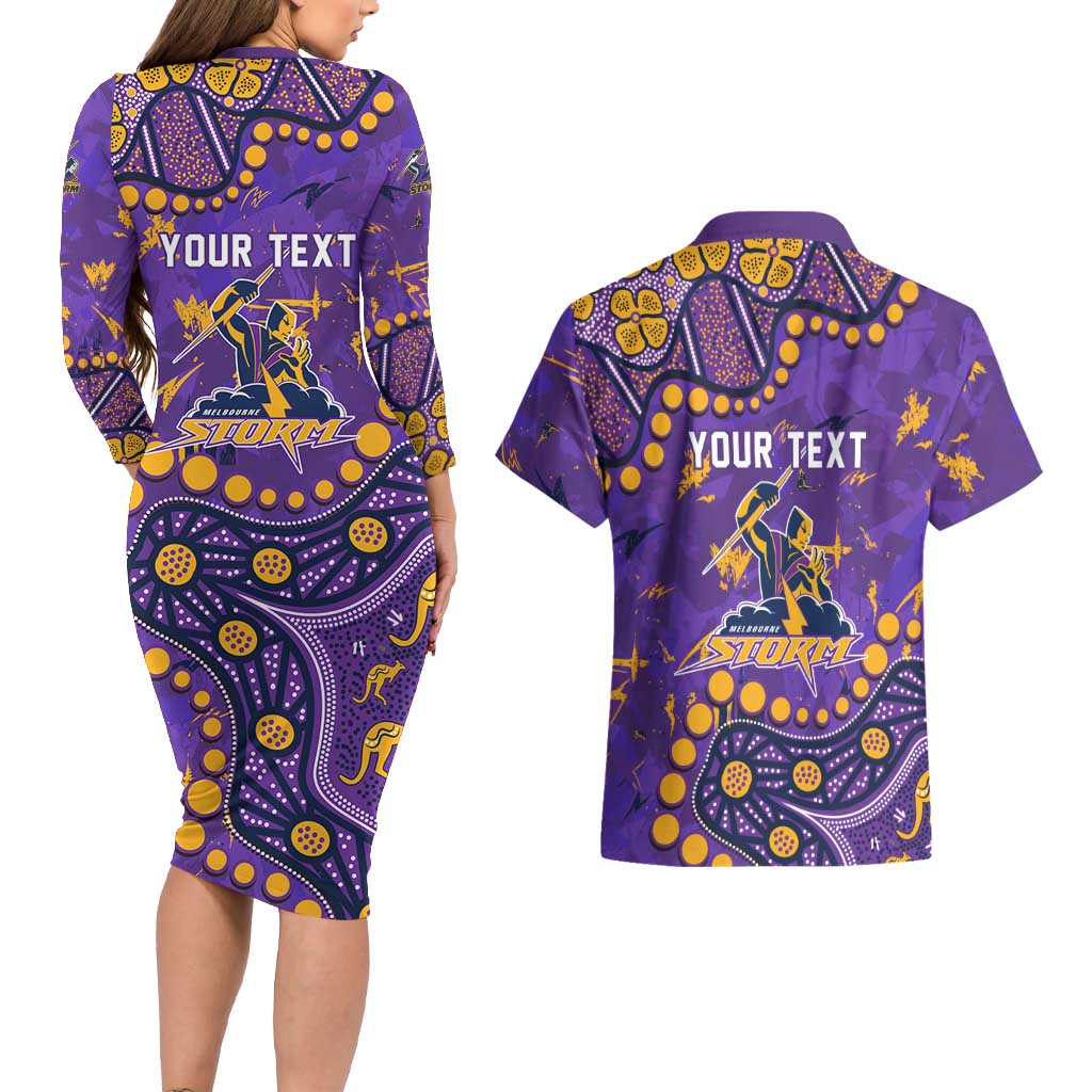 Personalized Melbourne Storm Couples Matching Long Sleeve Bodycon Dress and Hawaiian Shirt Aboriginal Pattern with Graffiti Style Design