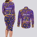 Personalized Melbourne Storm Couples Matching Long Sleeve Bodycon Dress and Long Sleeve Button Shirt Aboriginal Pattern with Graffiti Style Design