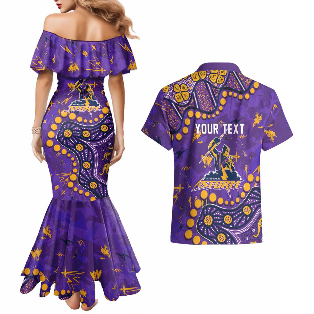 Personalized Melbourne Storm Couples Matching Mermaid Dress and Hawaiian Shirt Aboriginal Pattern with Graffiti Style Design