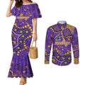 Personalized Melbourne Storm Couples Matching Mermaid Dress and Long Sleeve Button Shirt Aboriginal Pattern with Graffiti Style Design