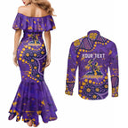 Personalized Melbourne Storm Couples Matching Mermaid Dress and Long Sleeve Button Shirt Aboriginal Pattern with Graffiti Style Design