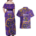 Personalized Melbourne Storm Couples Matching Off Shoulder Maxi Dress and Hawaiian Shirt Aboriginal Pattern with Graffiti Style Design