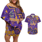 Personalized Melbourne Storm Couples Matching Off Shoulder Short Dress and Hawaiian Shirt Aboriginal Pattern with Graffiti Style Design