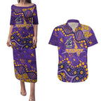 Personalized Melbourne Storm Couples Matching Puletasi and Hawaiian Shirt Aboriginal Pattern with Graffiti Style Design