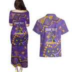 Personalized Melbourne Storm Couples Matching Puletasi and Hawaiian Shirt Aboriginal Pattern with Graffiti Style Design