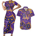 Personalized Melbourne Storm Couples Matching Short Sleeve Bodycon Dress and Hawaiian Shirt Aboriginal Pattern with Graffiti Style Design