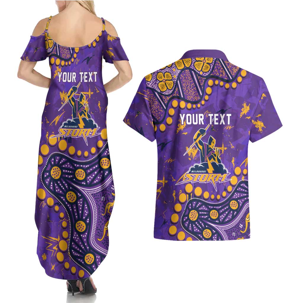 Personalized Melbourne Storm Couples Matching Summer Maxi Dress and Hawaiian Shirt Aboriginal Pattern with Graffiti Style Design