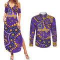 Personalized Melbourne Storm Couples Matching Summer Maxi Dress and Long Sleeve Button Shirt Aboriginal Pattern with Graffiti Style Design