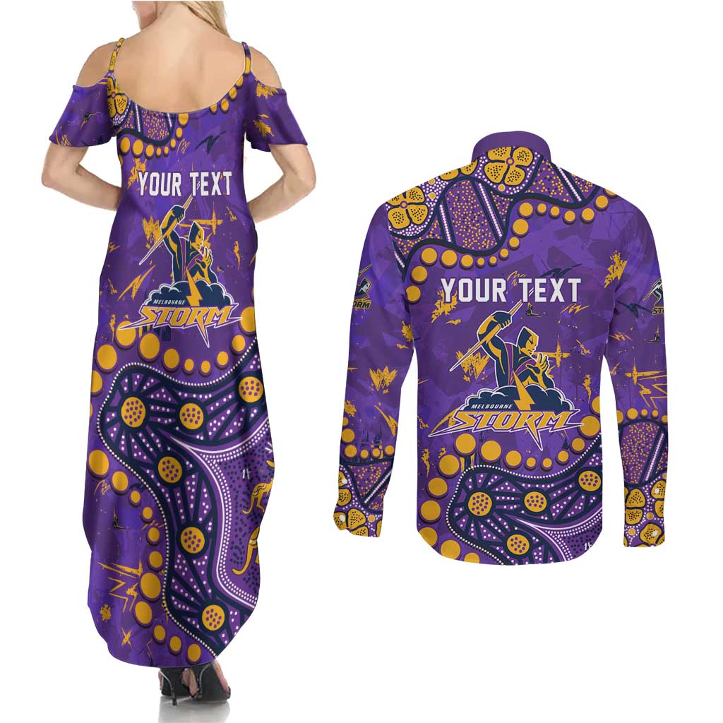 Personalized Melbourne Storm Couples Matching Summer Maxi Dress and Long Sleeve Button Shirt Aboriginal Pattern with Graffiti Style Design