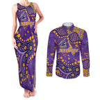 Personalized Melbourne Storm Couples Matching Tank Maxi Dress and Long Sleeve Button Shirt Aboriginal Pattern with Graffiti Style Design