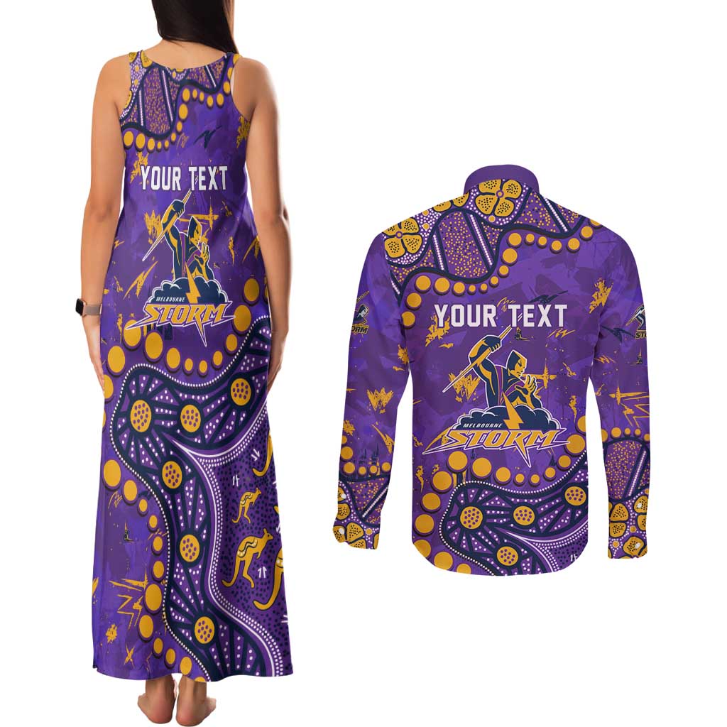 Personalized Melbourne Storm Couples Matching Tank Maxi Dress and Long Sleeve Button Shirt Aboriginal Pattern with Graffiti Style Design