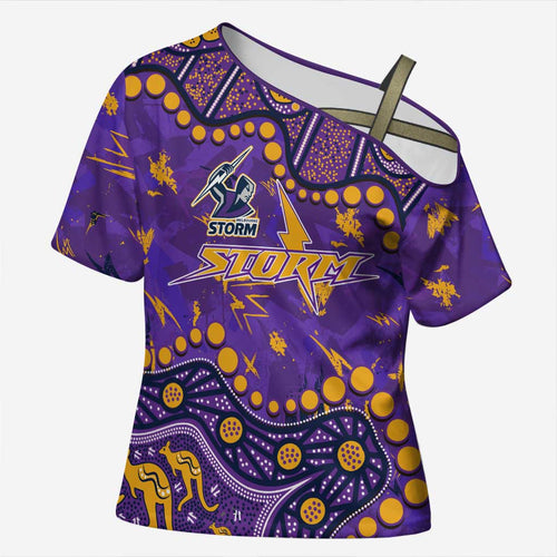 Personalized Melbourne Storm Cross Shoulder Shirt Aboriginal Pattern with Graffiti Style Design