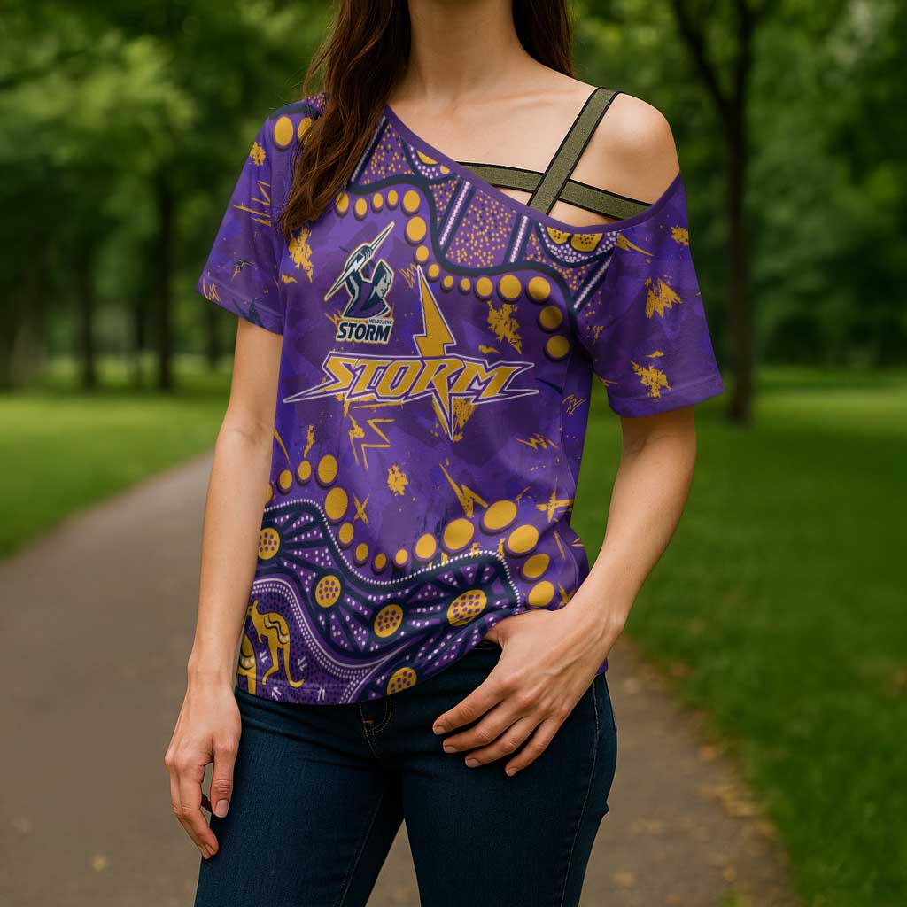 Personalized Melbourne Storm Cross Shoulder Shirt Aboriginal Pattern with Graffiti Style Design