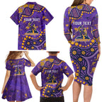 Personalized Melbourne Storm Family Matching Long Sleeve Bodycon Dress and Hawaiian Shirt Aboriginal Pattern with Graffiti Style Design