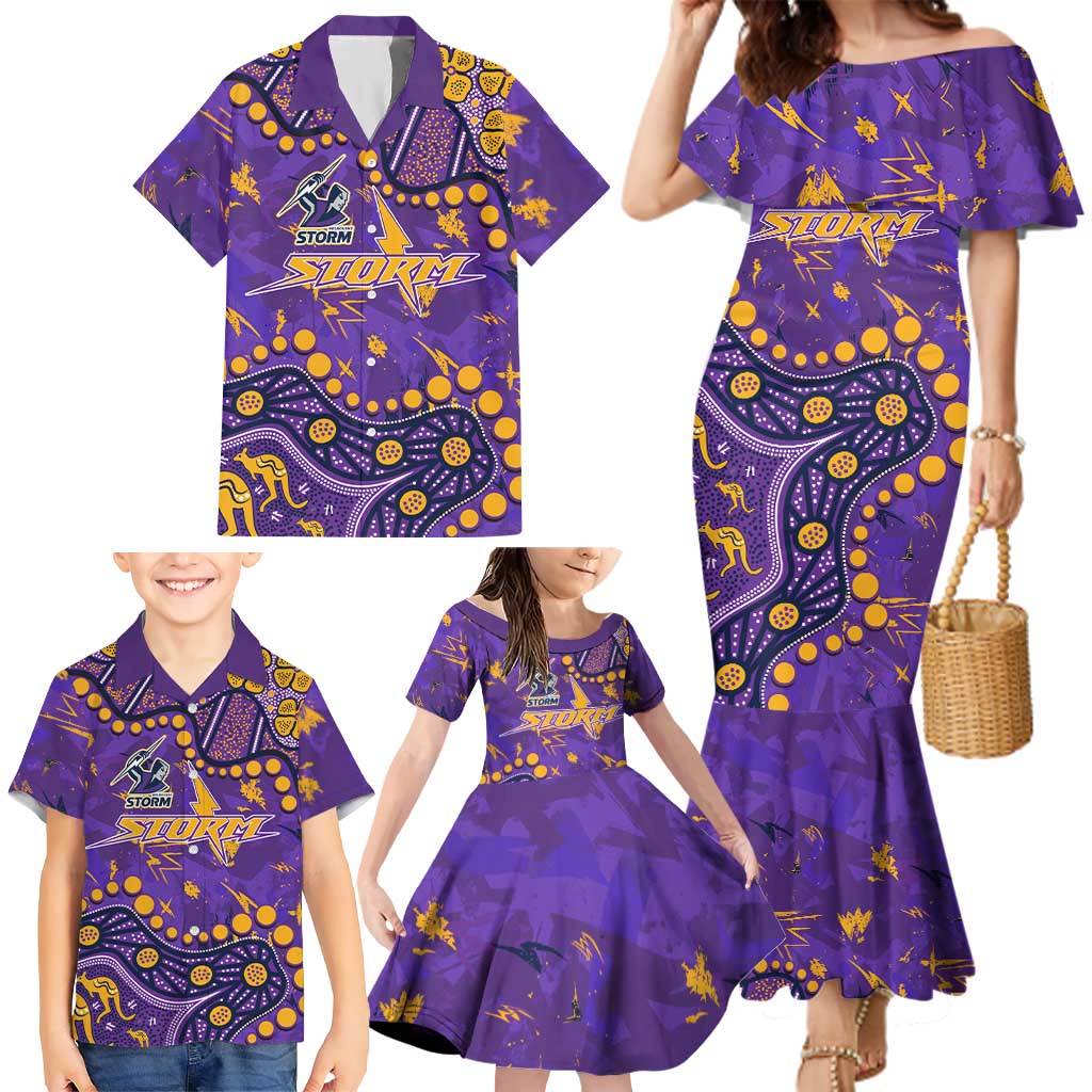 Personalized Melbourne Storm Family Matching Mermaid Dress and Hawaiian Shirt Aboriginal Pattern with Graffiti Style Design