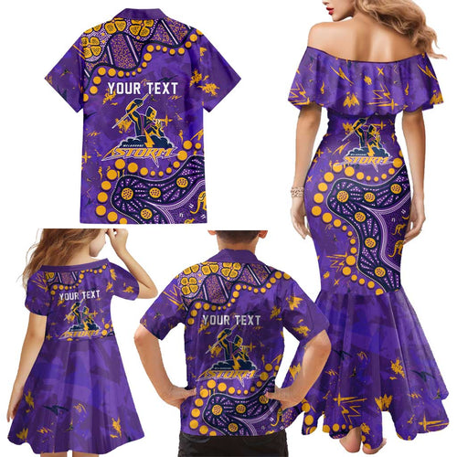 Personalized Melbourne Storm Family Matching Mermaid Dress and Hawaiian Shirt Aboriginal Pattern with Graffiti Style Design