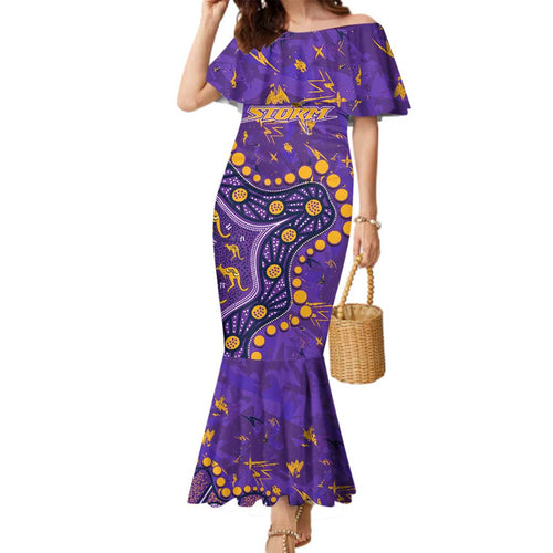 Personalized Melbourne Storm Family Matching Mermaid Dress and Hawaiian Shirt Aboriginal Pattern with Graffiti Style Design