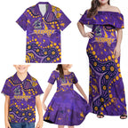 Personalized Melbourne Storm Family Matching Off Shoulder Maxi Dress and Hawaiian Shirt Aboriginal Pattern with Graffiti Style Design