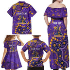 Personalized Melbourne Storm Family Matching Off Shoulder Maxi Dress and Hawaiian Shirt Aboriginal Pattern with Graffiti Style Design