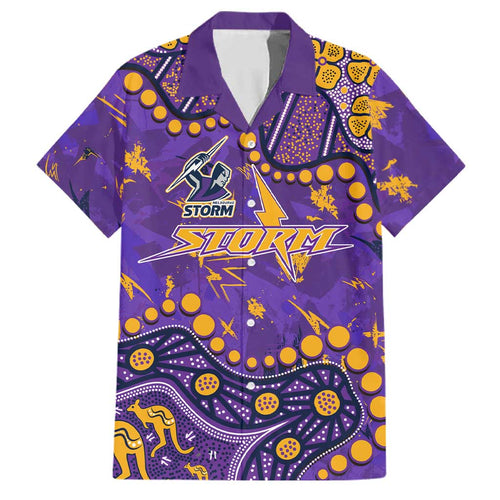 Personalized Melbourne Storm Family Matching Off Shoulder Maxi Dress and Hawaiian Shirt Aboriginal Pattern with Graffiti Style Design