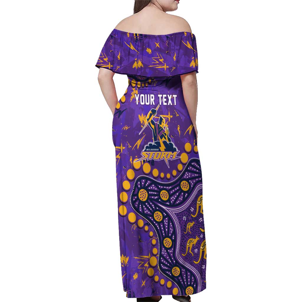 Personalized Melbourne Storm Family Matching Off Shoulder Maxi Dress and Hawaiian Shirt Aboriginal Pattern with Graffiti Style Design