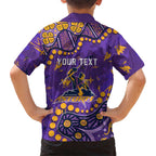 Personalized Melbourne Storm Family Matching Off Shoulder Short Dress and Hawaiian Shirt Aboriginal Pattern with Graffiti Style Design