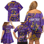 Personalized Melbourne Storm Family Matching Off Shoulder Short Dress and Hawaiian Shirt Aboriginal Pattern with Graffiti Style Design