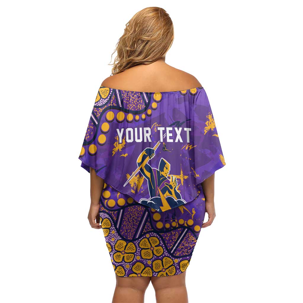 Personalized Melbourne Storm Family Matching Off Shoulder Short Dress and Hawaiian Shirt Aboriginal Pattern with Graffiti Style Design