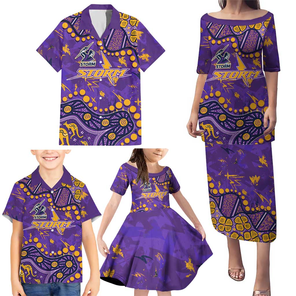 Personalized Melbourne Storm Family Matching Puletasi and Hawaiian Shirt Aboriginal Pattern with Graffiti Style Design