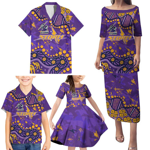 Personalized Melbourne Storm Family Matching Puletasi and Hawaiian Shirt Aboriginal Pattern with Graffiti Style Design