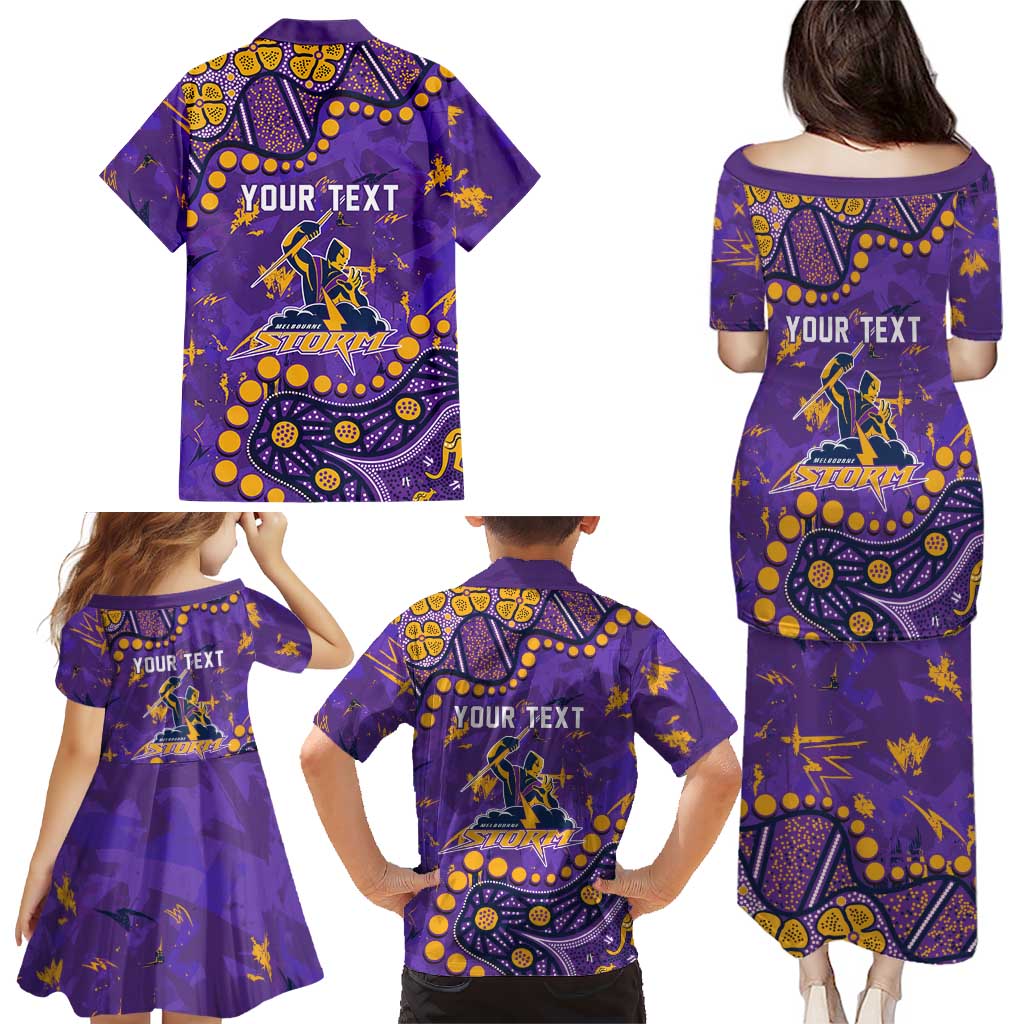 Personalized Melbourne Storm Family Matching Puletasi and Hawaiian Shirt Aboriginal Pattern with Graffiti Style Design