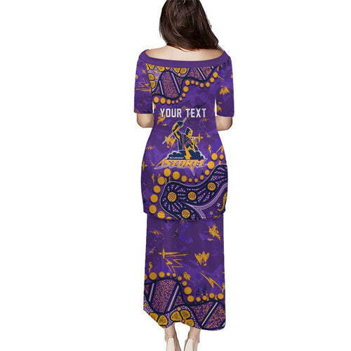 Personalized Melbourne Storm Family Matching Puletasi and Hawaiian Shirt Aboriginal Pattern with Graffiti Style Design
