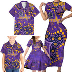 Personalized Melbourne Storm Family Matching Short Sleeve Bodycon Dress and Hawaiian Shirt Aboriginal Pattern with Graffiti Style Design