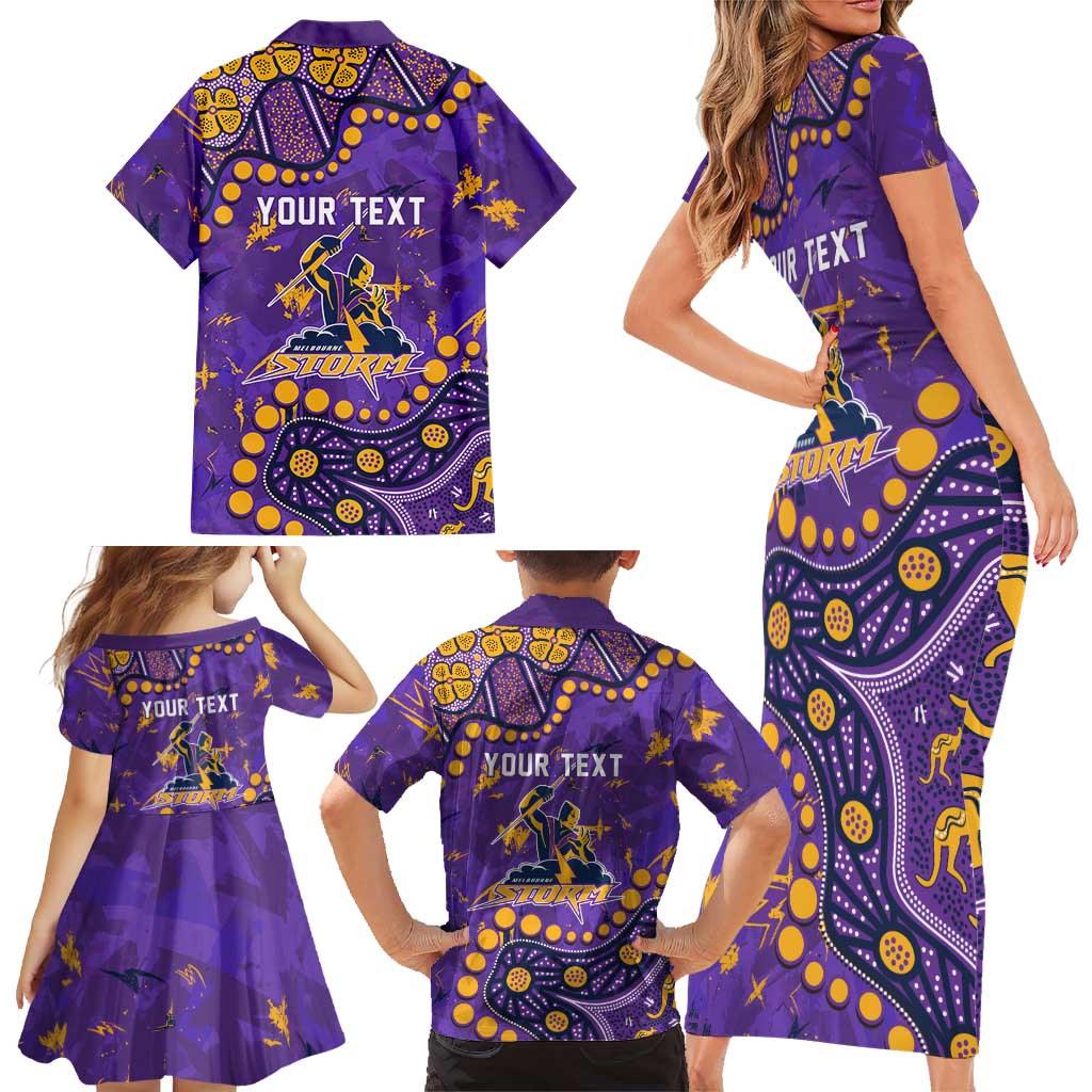 Personalized Melbourne Storm Family Matching Short Sleeve Bodycon Dress and Hawaiian Shirt Aboriginal Pattern with Graffiti Style Design