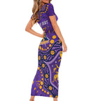 Personalized Melbourne Storm Family Matching Short Sleeve Bodycon Dress and Hawaiian Shirt Aboriginal Pattern with Graffiti Style Design