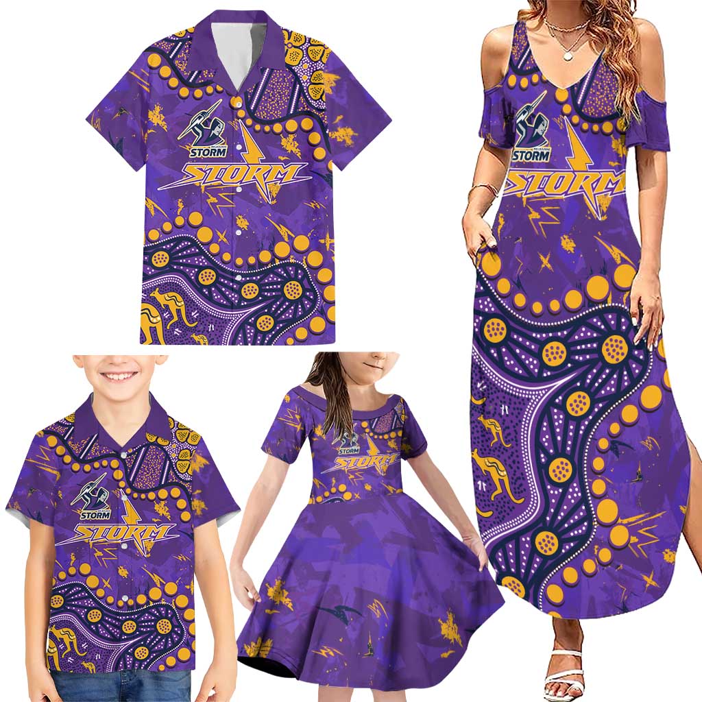 Personalized Melbourne Storm Family Matching Summer Maxi Dress and Hawaiian Shirt Aboriginal Pattern with Graffiti Style Design