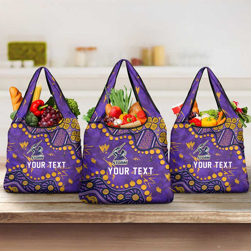 Personalized Melbourne Storm Grocery Bag Aboriginal Pattern with Graffiti Style Design